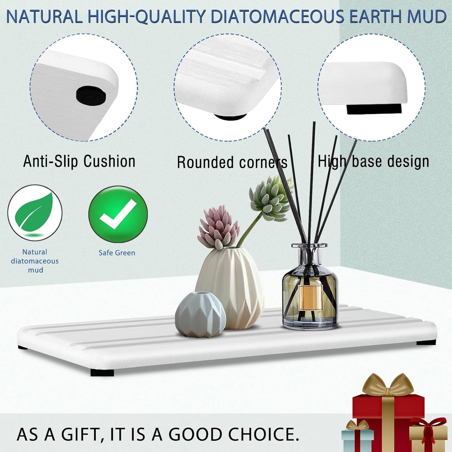 Skiennix Water Absorbing Stone Tray - Quick Drying Diatomite Coasters for Bathroom & Kitchen | 2PCS Set