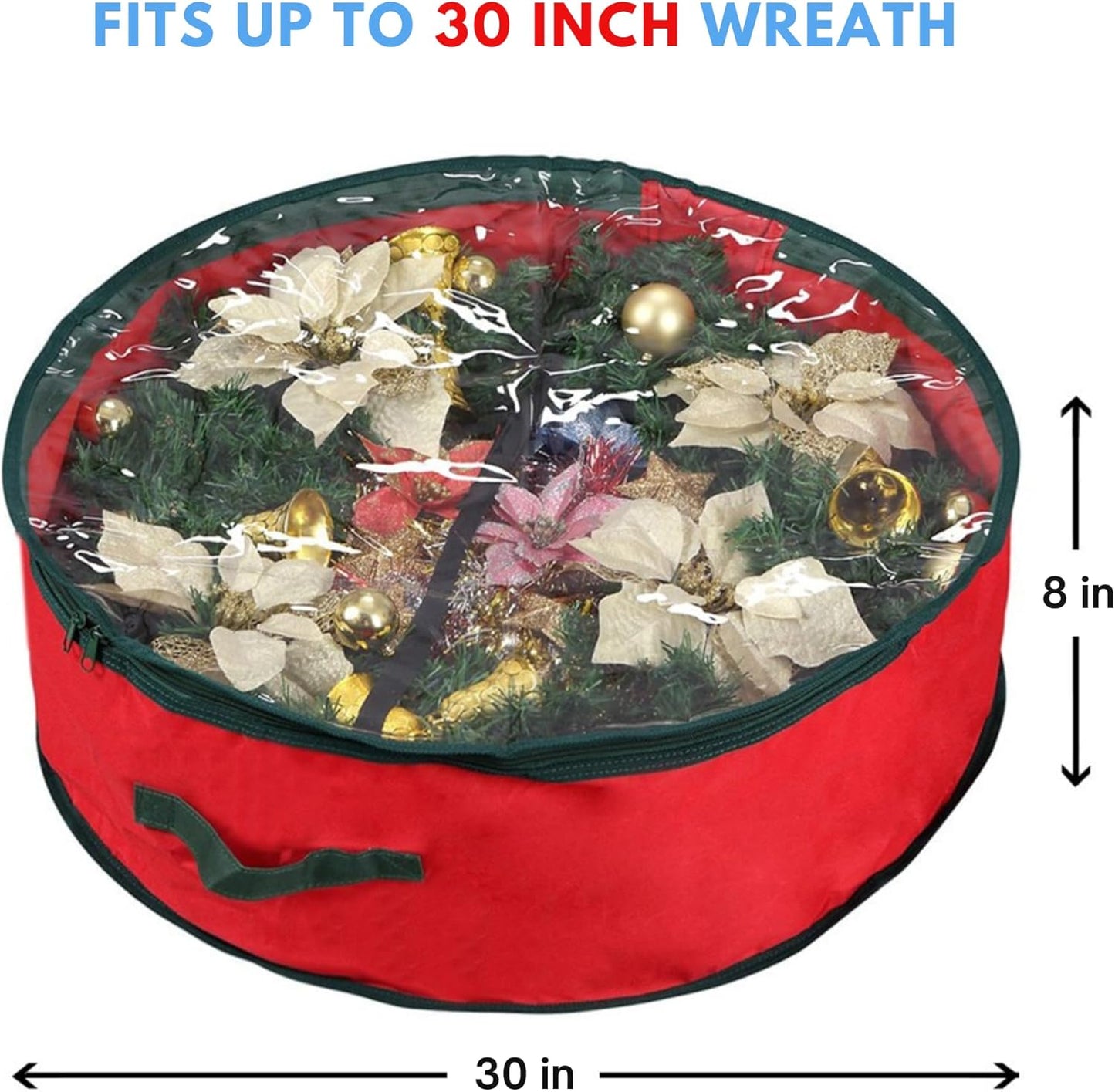 Primode Christmas Wreath Storage Bag 30" - Durable 600D Oxford Container with Clear Window for Easy Holiday Storage (Red)