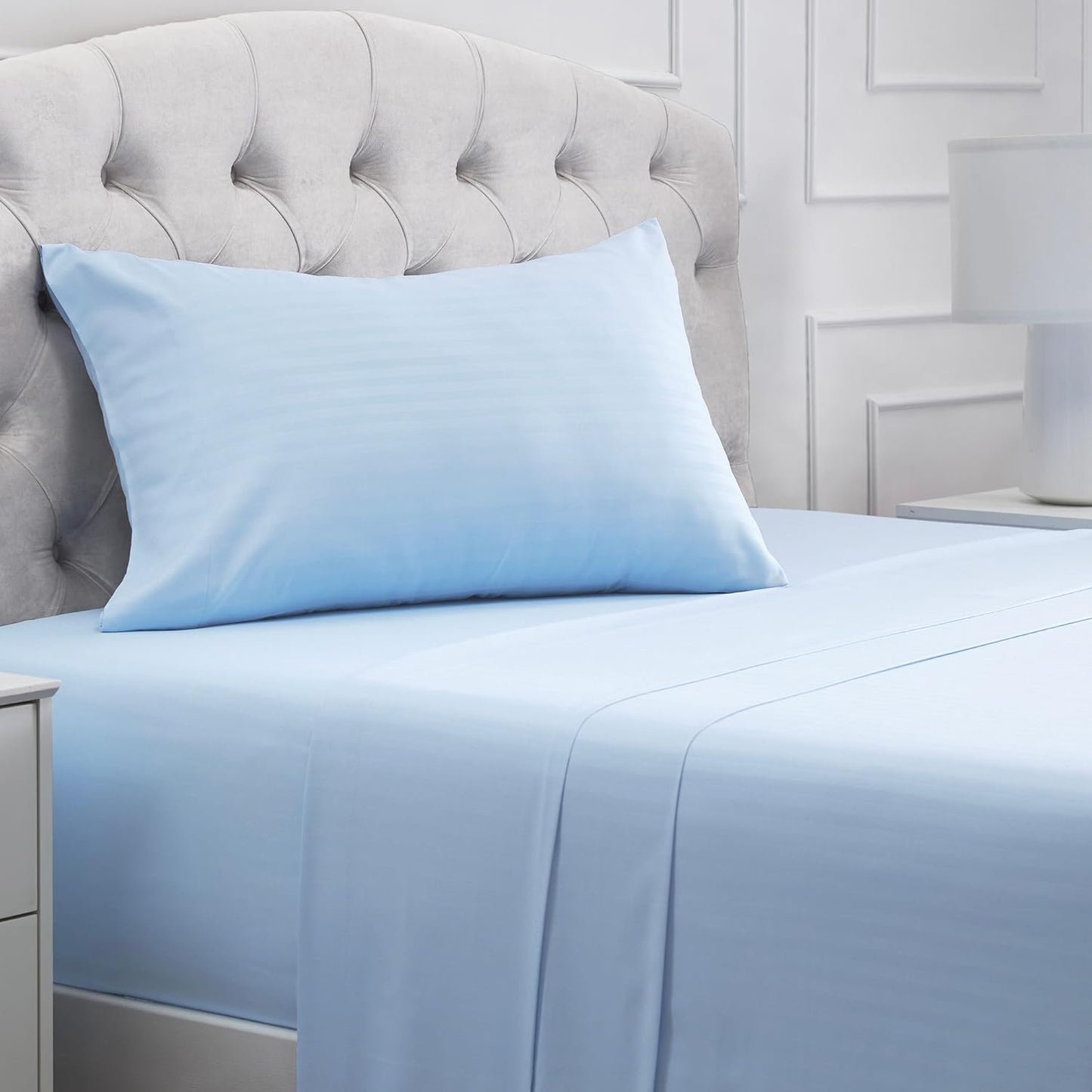 Mellanni Twin XL Sheets Set - 3 PC Hotel Luxury Bedding | Extra Soft, Cooling, Wrinkle-Resistant (Striped Light Blue)