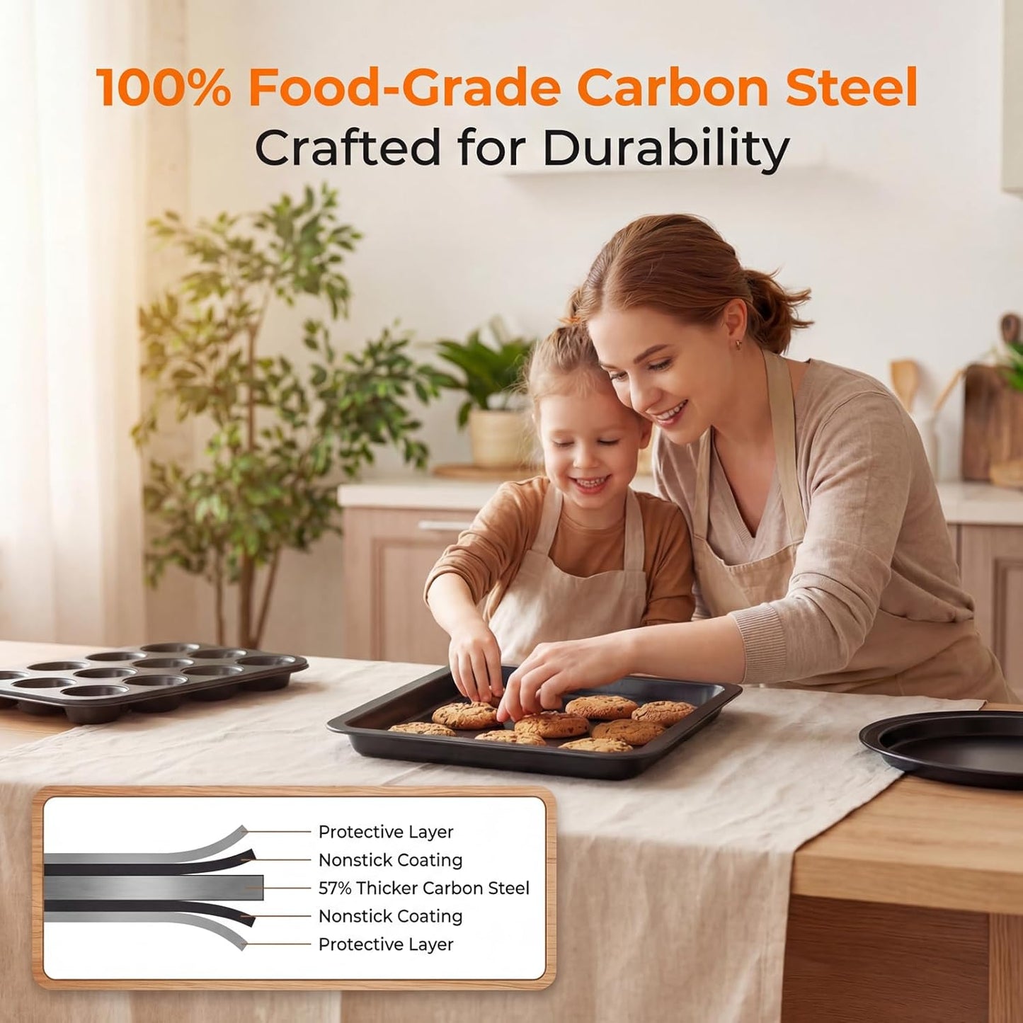 Skiennix Nonstick Baking Set - 6-Piece Bakeware Set with Roasting Pan, Cookie Sheet & More | Oven & Dishwasher Safe