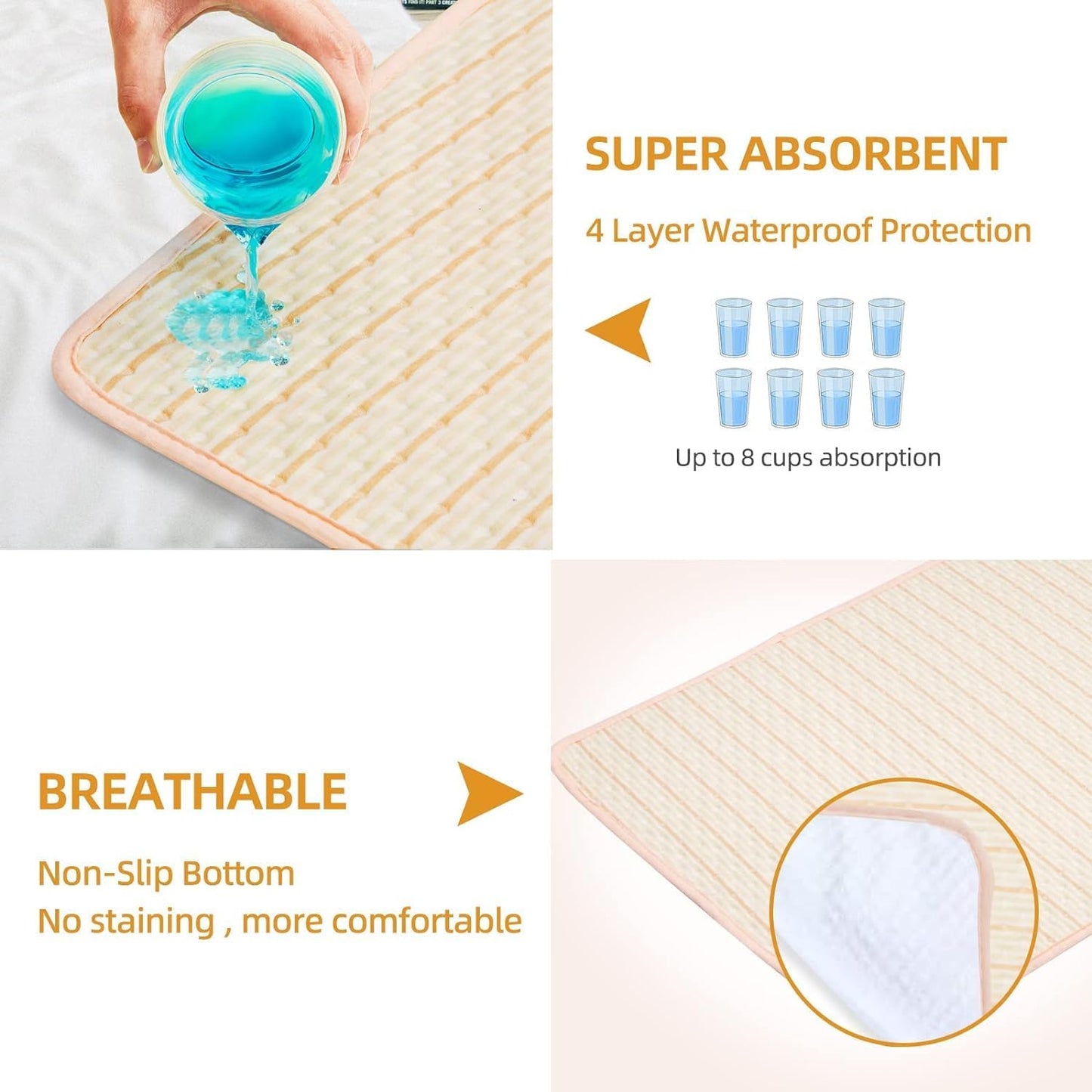 Skiennix Washable Bed Pads for Incontinence - Large 40"x55" Waterproof Underpad for Adults & Pets - Beige