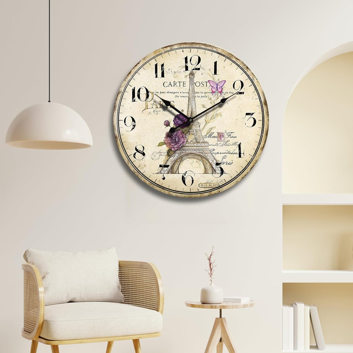 12-Inch Retro Paris Eiffel Tower Wall Clock - Silent Battery Operated Decor for Kitchen & Living Room