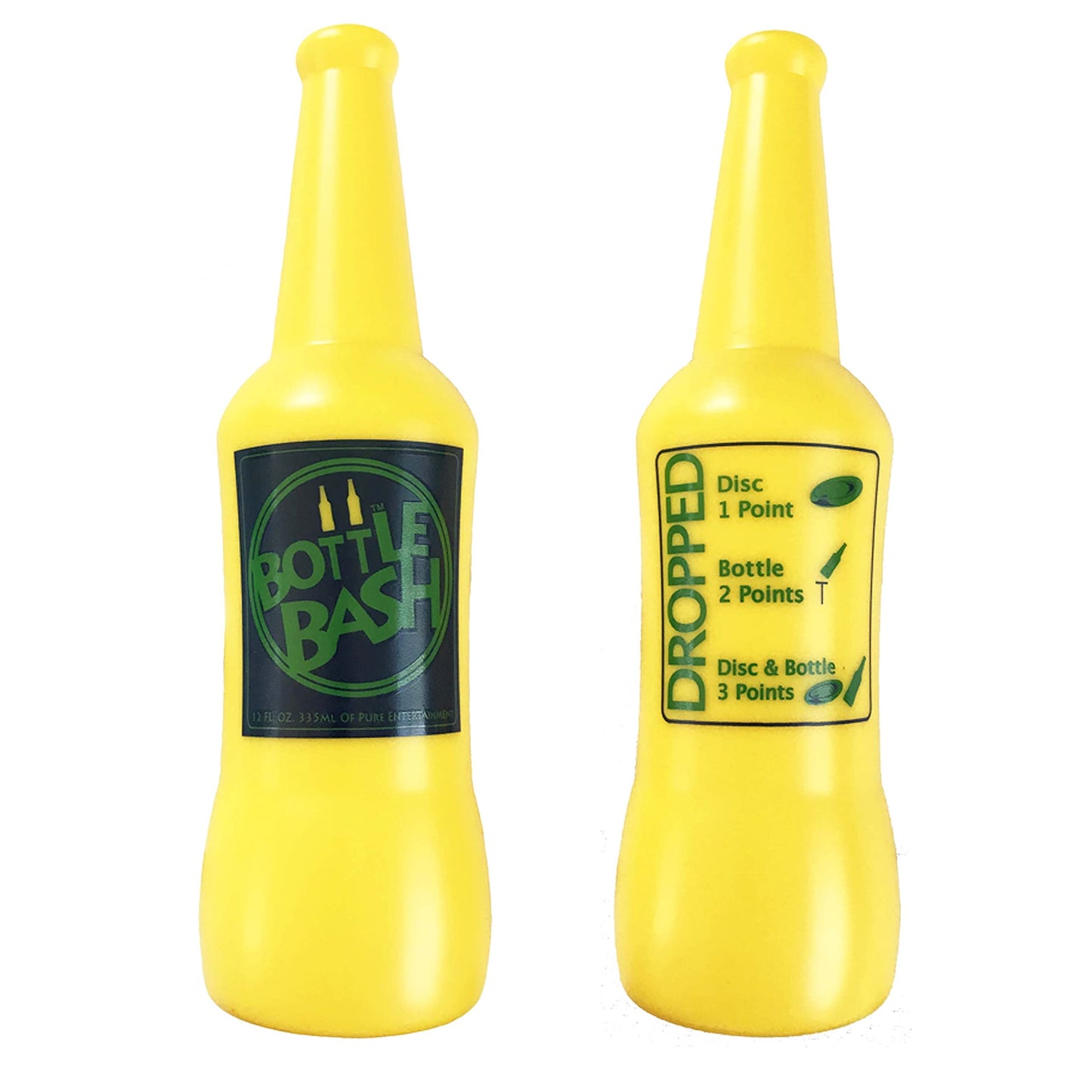 Bash Brands Original Bottle Bash (Beersbee, Polish Horseshoes, Frisbeer) Bottle Set ONLY, Unbreakable - Choose Yellow, USA or USA LED Version - Yellow