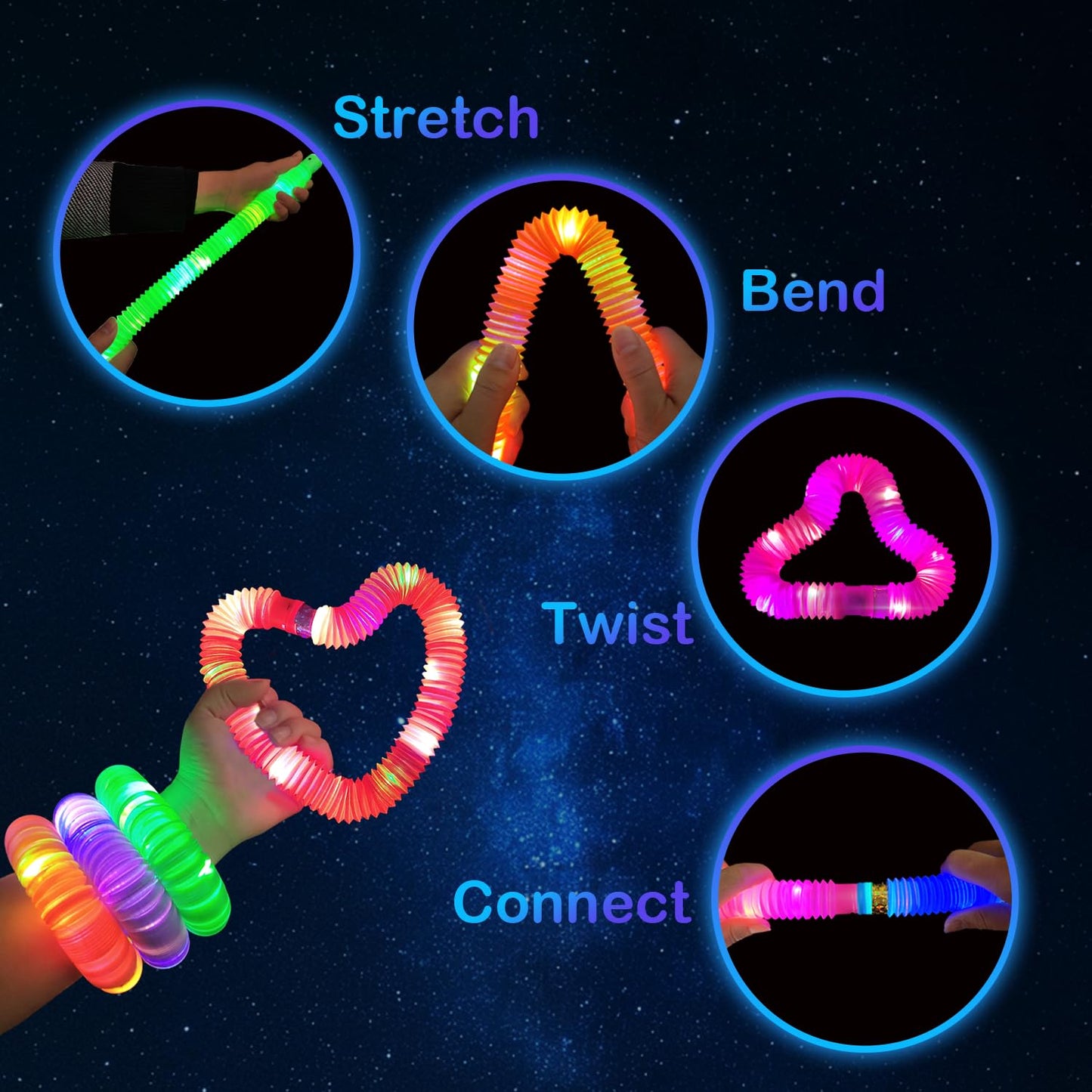 Glow in the Dark Party Favor Supplies for Kids 24 PCS, Glow Sticks & Neon Glasses for Toddler, LED Light Up 4th of July Toy Bracelet Necklace Accessories Decor for 250th Anniversary Camping Wedding