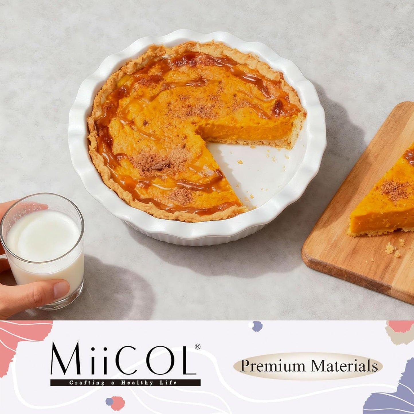Miicol White Ceramic Pie Pan - 9 Inch Round Baking Dish with Ripple Edge | 50 oz Capacity for Quiche & Pies
