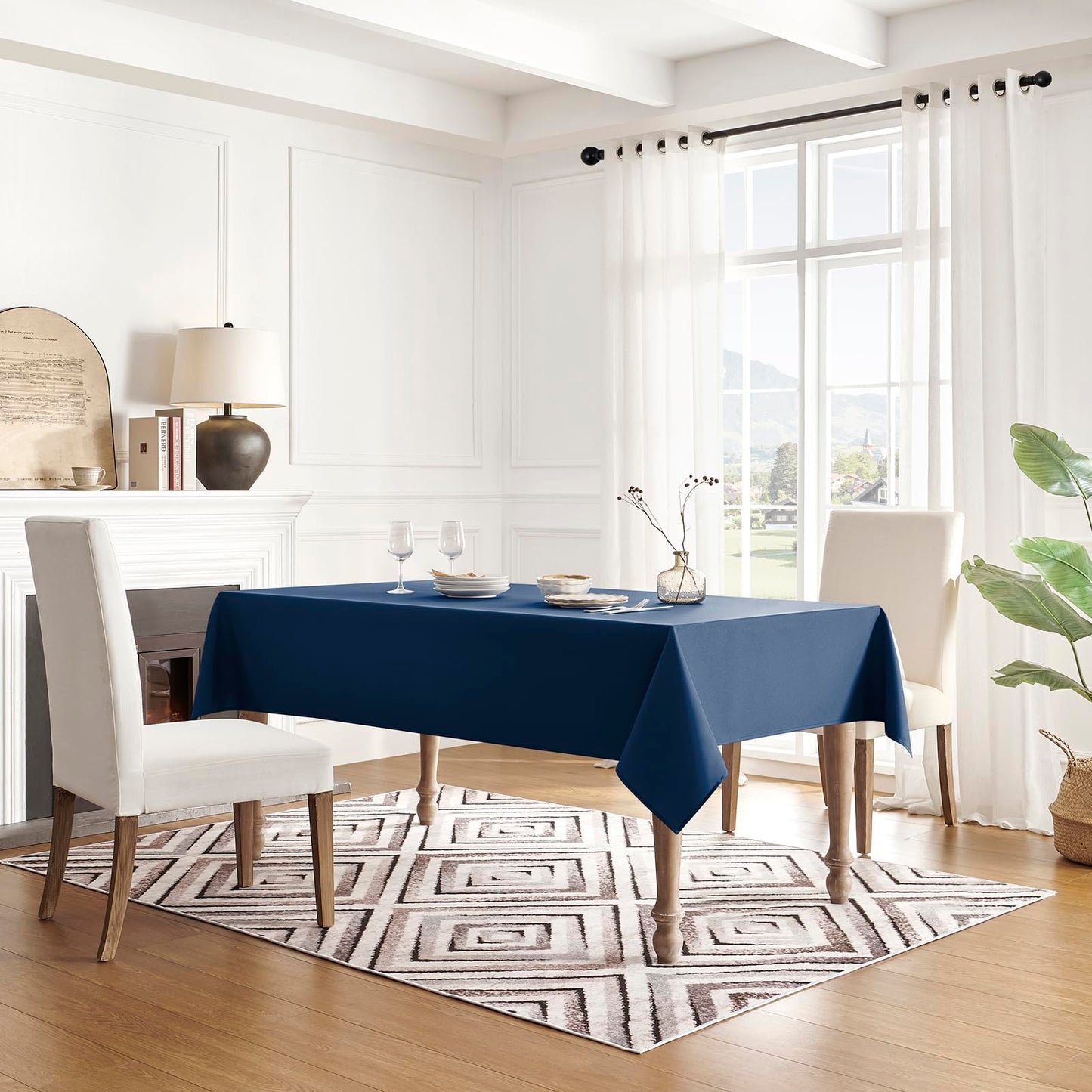 Veblandy Table Cloth Rectangle Waterproof Spill-Proof Wrinkle-Free Tablecloth Washable, Kitchen Dining Tabletop Decoration, Fabric Table Cover for Indoor and Outdoor Use, 52 x 70 Inch, Navy Blue