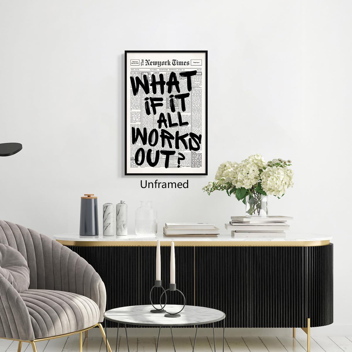 What If It All Works Out Canvas Wall Art - Black and White Inspirational Quote Poster | 8x12in Unframed