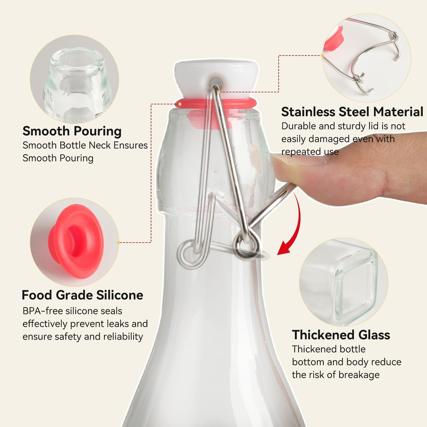 Wagrvuy 33.75 Oz Swing Top Glass Bottles - 2 Pack Flip Top Bottles with Airtight Stopper Lid for Home Brewing 2nd Fermentation Kombucha Limoncello Mead Soda Beer Juice Water Wine Tea Beverages Oil
