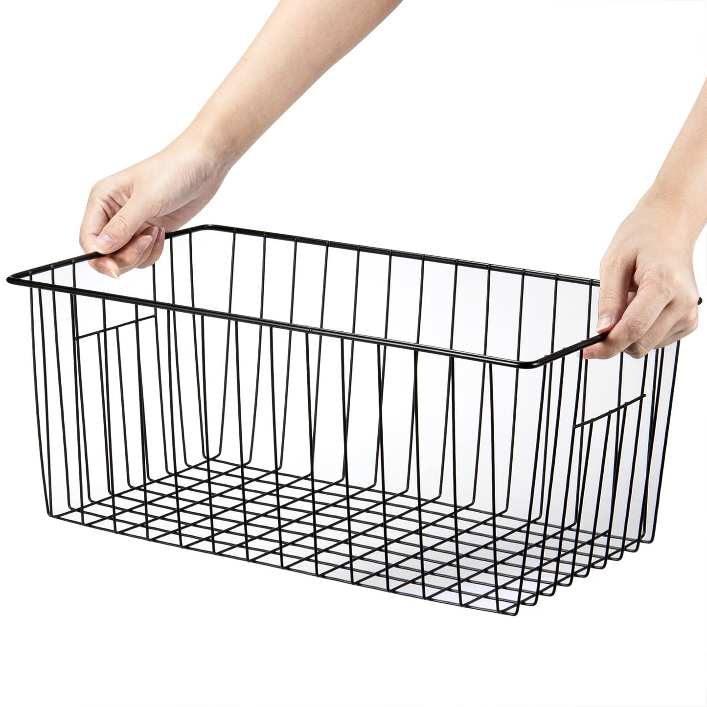 Y.Z.Bros Freezer Storage Organize Baskets - 2 Pack Stackable Deep Freezer Organizer Bins for Most 7 Cu.FT Chest Freezer with Handles, Sturdy but Light, Metal Coated, Add Space, Easy to Reach