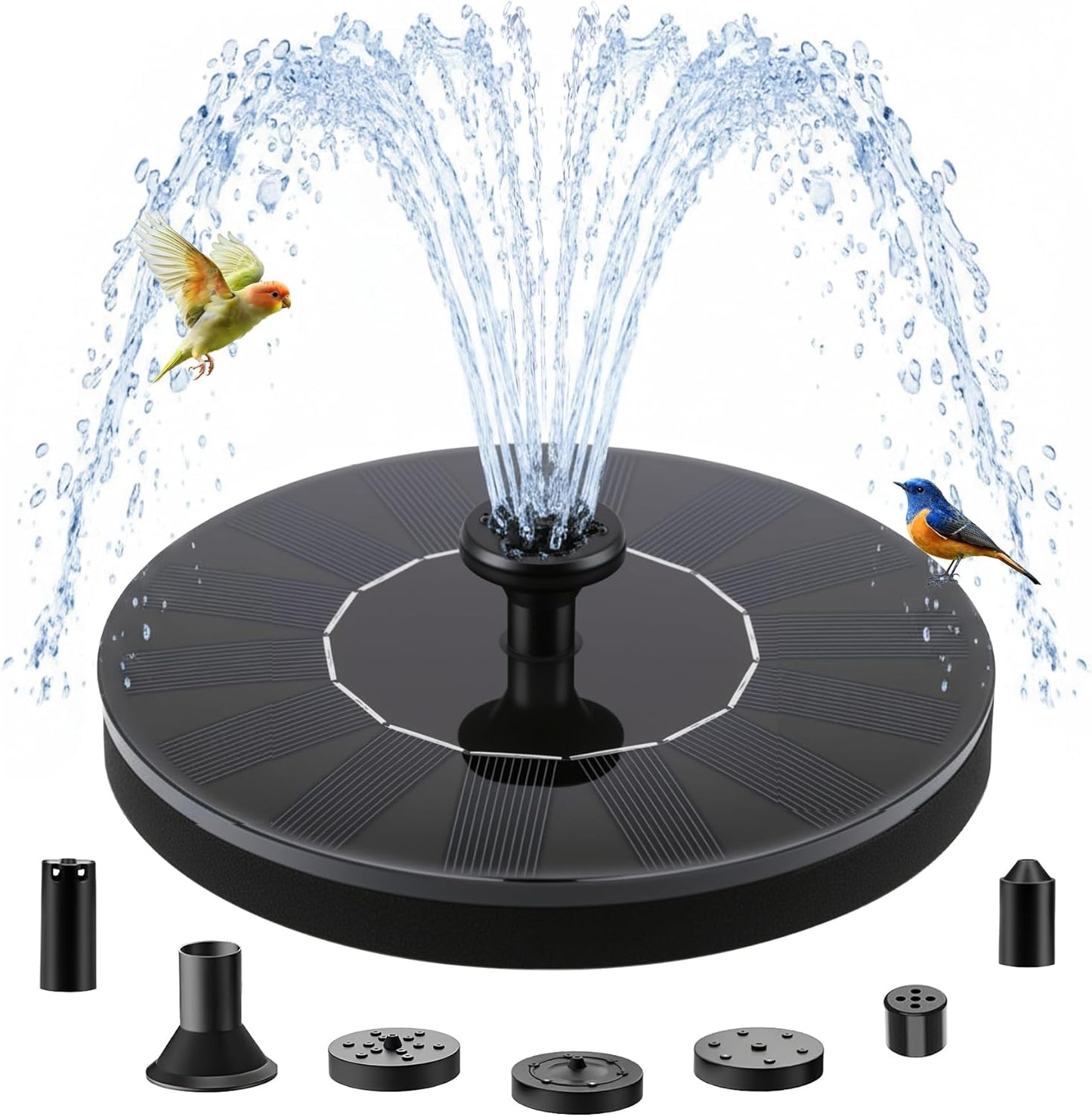 Skiennix Solar Fountain - Floating Water Pump with 6 Nozzles & 4 Fixed Pipes for Bird Baths, Gardens, Ponds, Pools