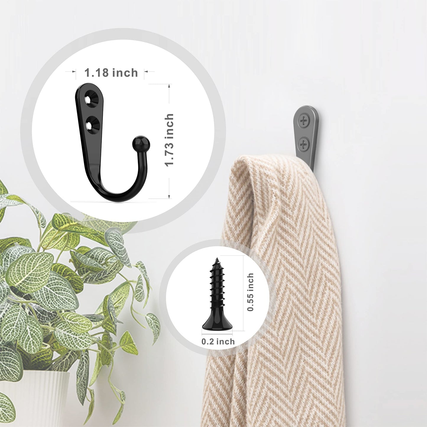 ZAYBOD 15Pcs Black Wall Mounted Coat Hooks,Hanger Hook with 30 Pieces Screws for HangingHat, Towel, Key, Robe, Coats, Scarf, Bag, Cap,Coffee Cup, Mugs