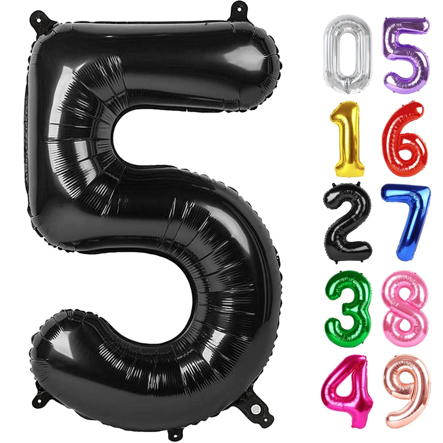 Black Number 5 Balloon 40 Inch, 5th Birthday Party Decorations for Children, Giant 5 Foil Balloon for Party Supplies
