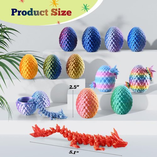 EIMONEY 3D Printed Dragon Egg Advent Calendar - 24PCS Realistic Movable Dragons | Multicolor Design for Kids & Adults