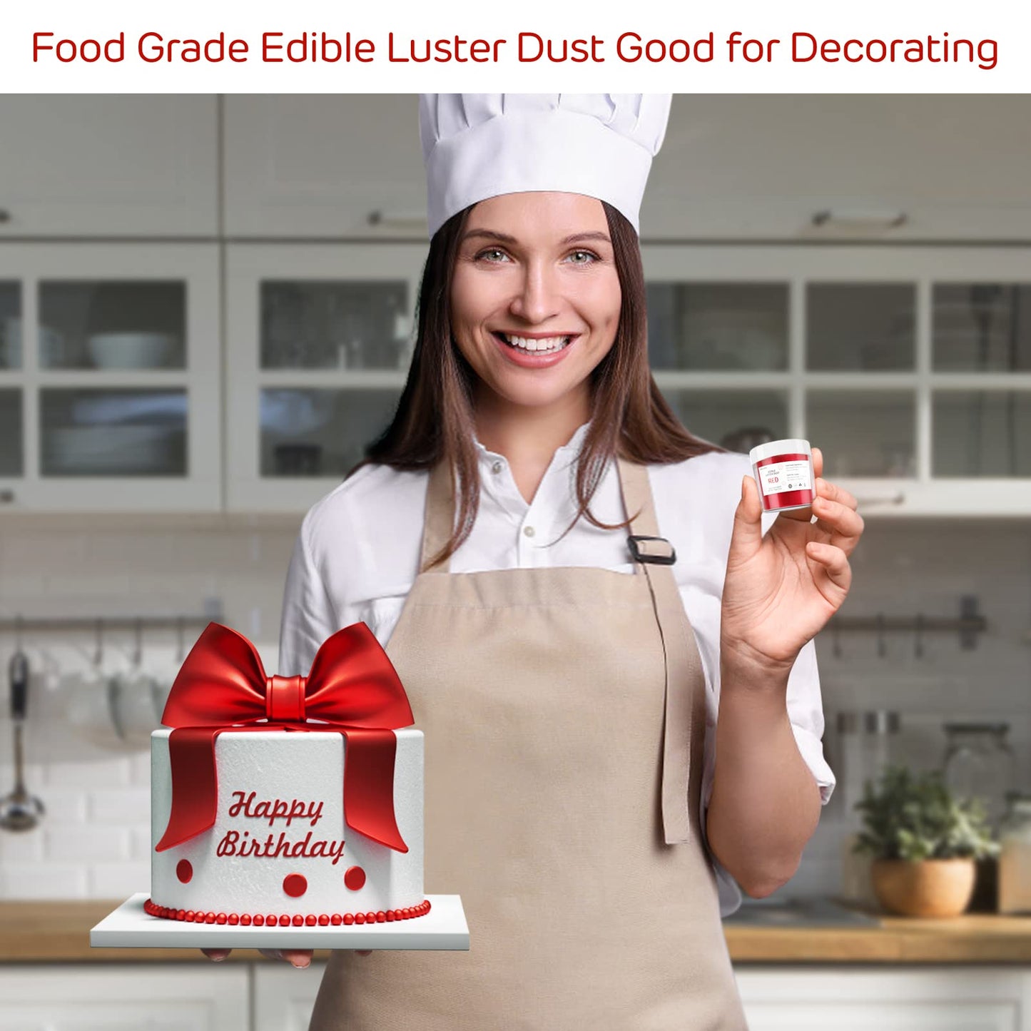 Red Edible Luster Dust 10 Grams, Food Grade Cake Luster Dust Tasteless Dessert Dusting Powders for Baking Cherrysea Food Coloring Powder for Cupcakes, Cake Pops,Fondant,Chocolate, Candy