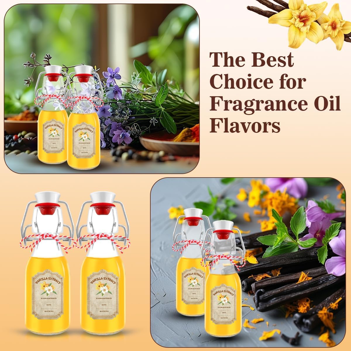 10 pack Vanilla Extract Bottles ，Flip Top vanilla bottles,10 pcs Vanilla Extract Stickers for homemade vanilla extract bottles Syrup Gift Glass Food Storage Canister Set (Transparent , 4oz-10pack)