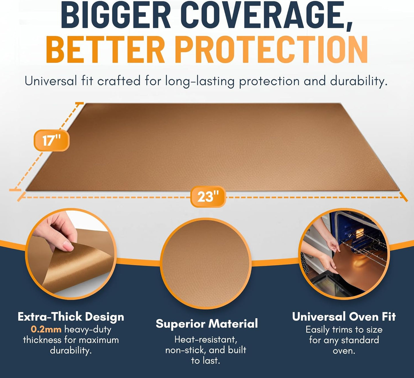 Skiennix Oven Liners - Heavy Duty Non-Stick Mats, 3 Pack, 16.25”x23” | BPA & PFOA Free Copper Kitchen Accessory
