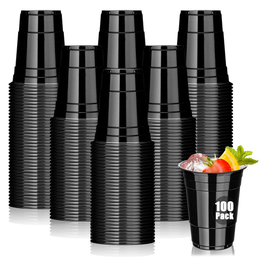 Dualshine 100 Pack Halloween Orange Plastic Cups 16 oz, Disposable Cups for Party, Heavy Duty Drinking Cups for Wedding Birthday Halloween Beer Taste Serving Snack Sample Tastings Barbecues Picnic