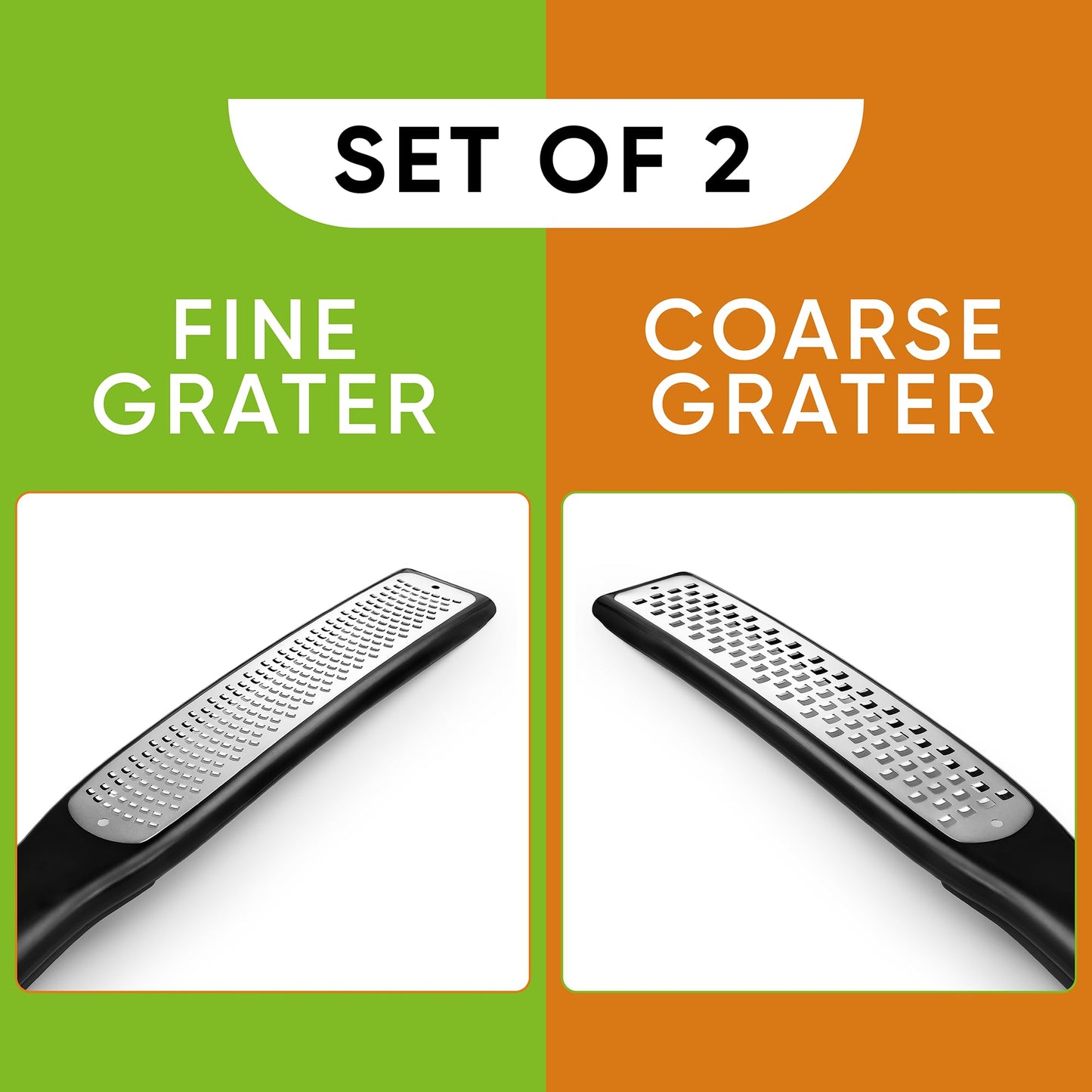Spring Chef Premium Lemon Zester Grater with Handle - Ginger, Nutmeg, Garlic Grater - Heavy Duty Kitchen Tool - Stainless Steel Citrus Zester with Blade Cover - Fine & Coarse Shred, Set of 2, Black