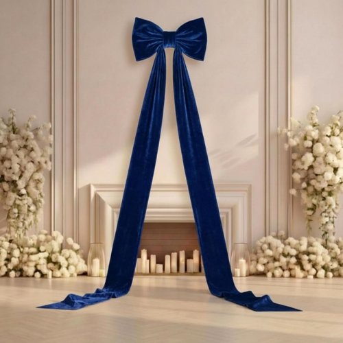 Canlierr Giant Velvet Bow Wall Decorations - 90x18 Inch Oversized Navy Blue Bow for Parties & Weddings