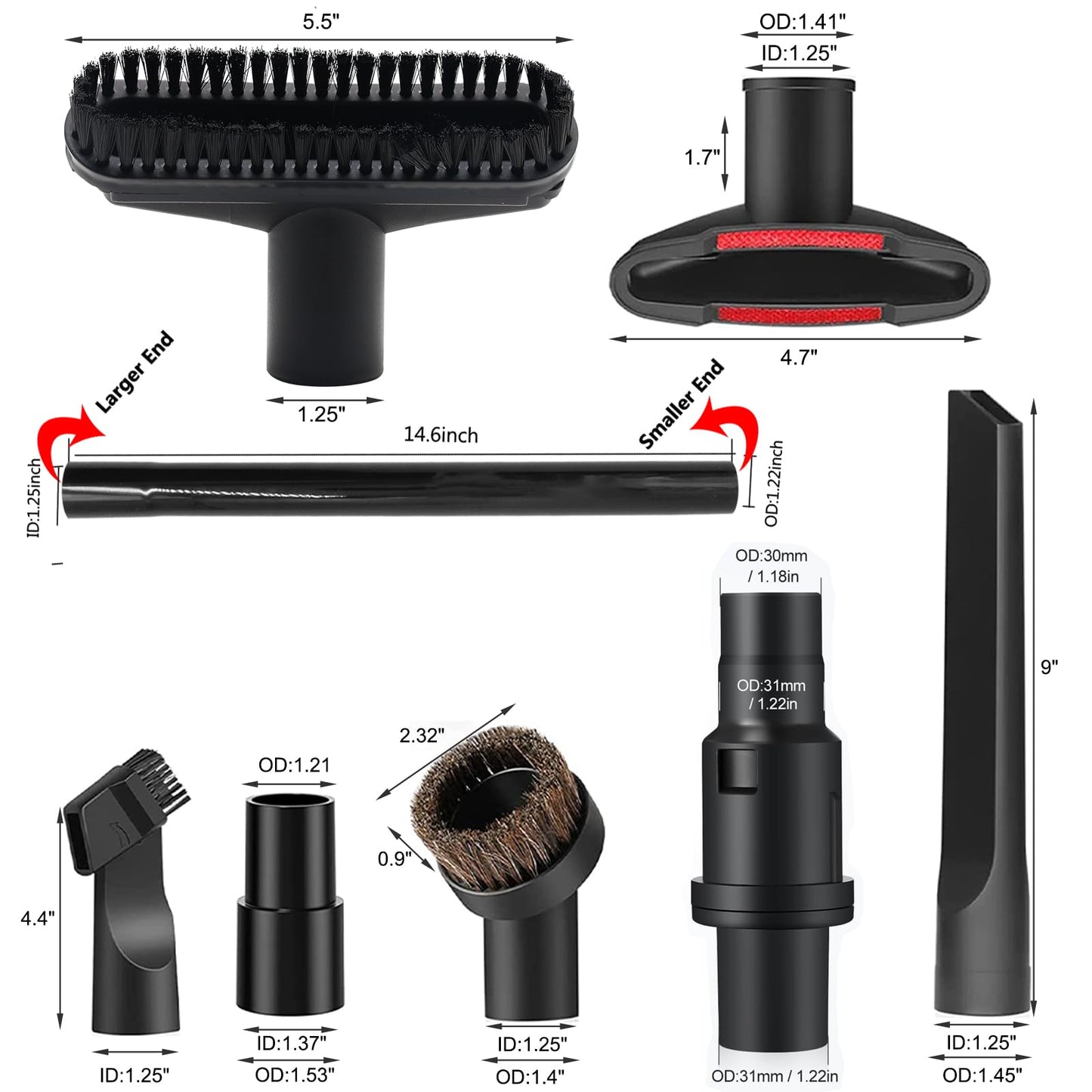 10 Pcs Vacuum Attachments & Brushes for Shark Navigator Lift-Away NV350 NV352 NV355 NV356E & Rotator NV500, Rocket HV301 HV322 HV371 Series Upright Vacuum, 1 1/4" (32mm) Vacuum Accessories Set