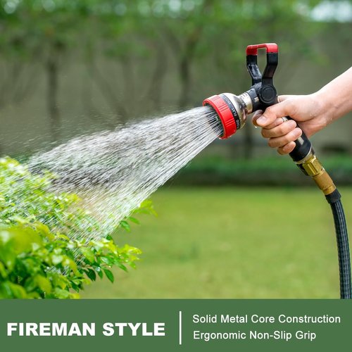FANHAO Heavy-Duty Fireman Style Garden Hose Nozzle - 9 Spray Patterns for Car Washing & Pets