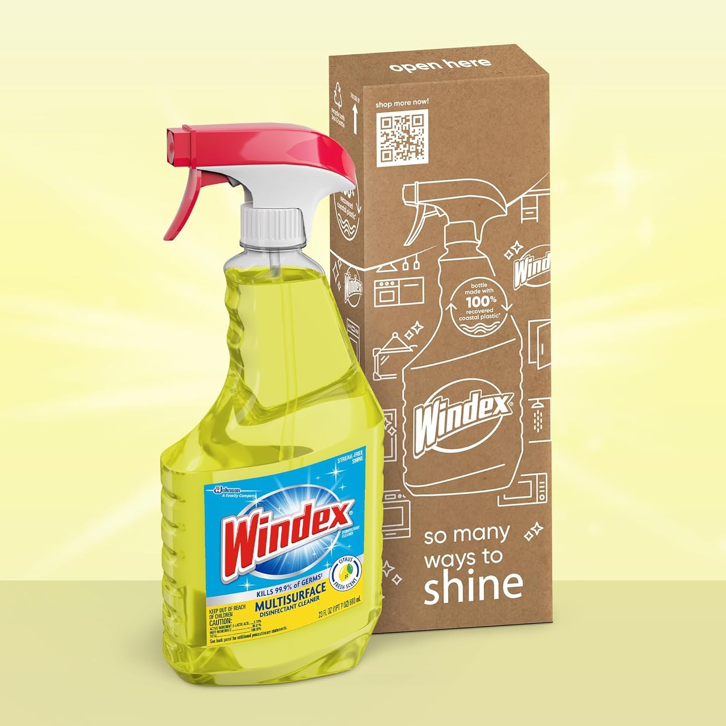 Windex Multipurpose Cleaner - Citrus Fresh Disinfectant Spray | 23 Fl Oz Leak-Proof Bottle