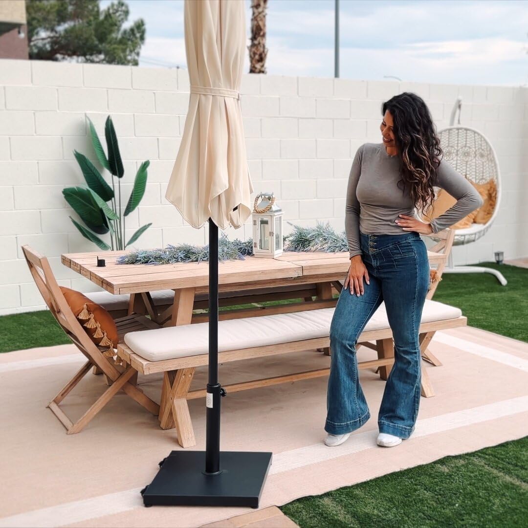 Patio Umbrella Base - 43lbs Heavy-Duty Concrete Stand with Wheels | Black Square Outdoor Umbrella Holder
