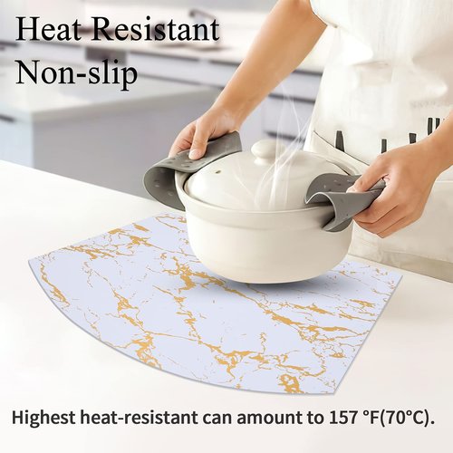 Homaxy Faux Leather Strip Woven Round Table Placemats, Set of 6 Heat Insulation Stain Resistant Non-Slip Table Mats for Kitchen Table, Washable Wipe Clean Fan Shape Wedge Place Mats, White Marble