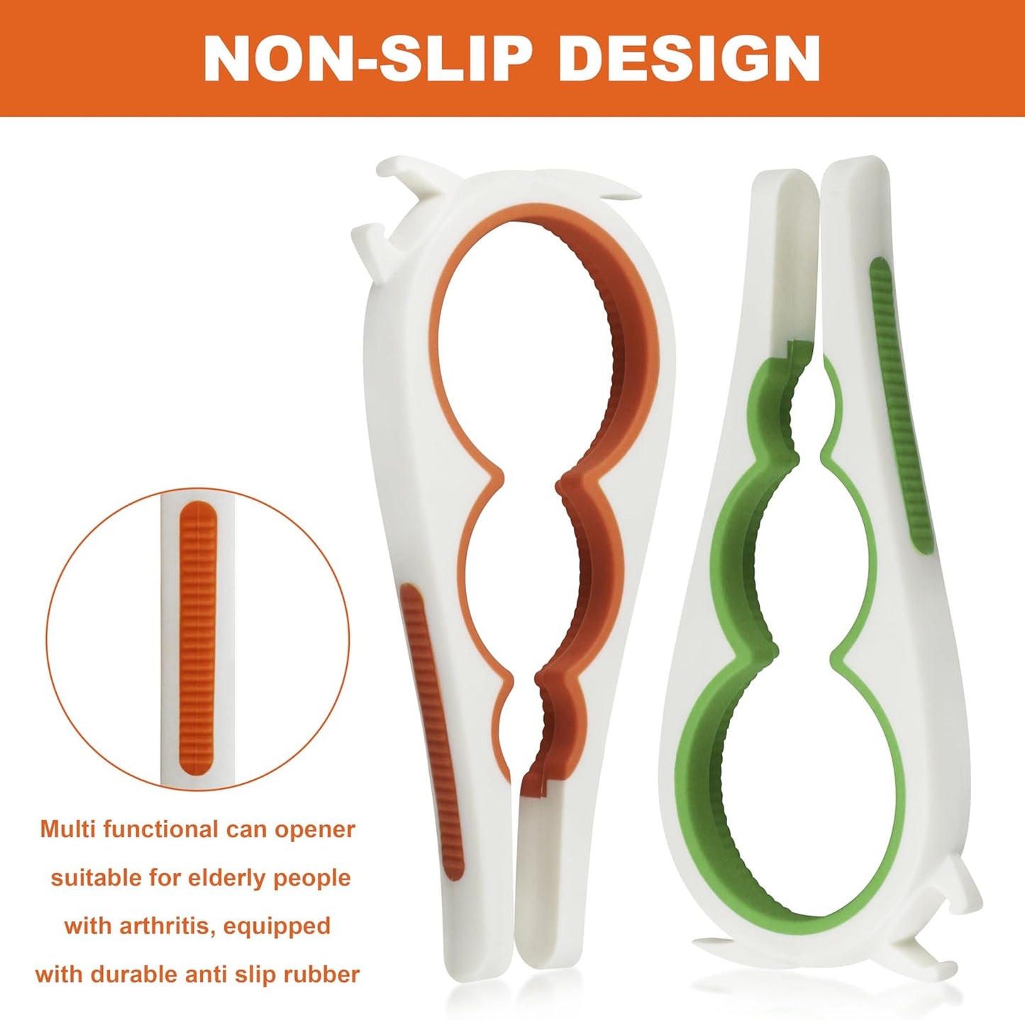 Skiennix 5-in-1 Jar & Can Opener - Easy Grip Tool for Seniors with Arthritis | Ideal for Weak Hands