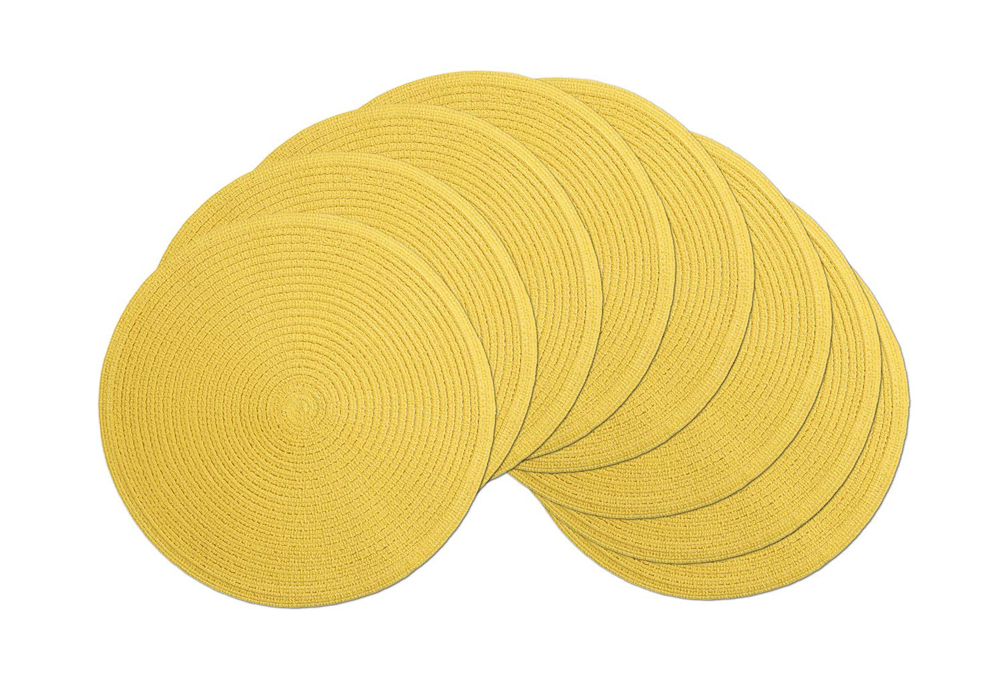 SHACOS Round Braided Placemats Set of 8 Washable Table Mats 15 inch Round Placemat Cotton Polyester Circle Placemat for Dining Table (Yellow, 8)