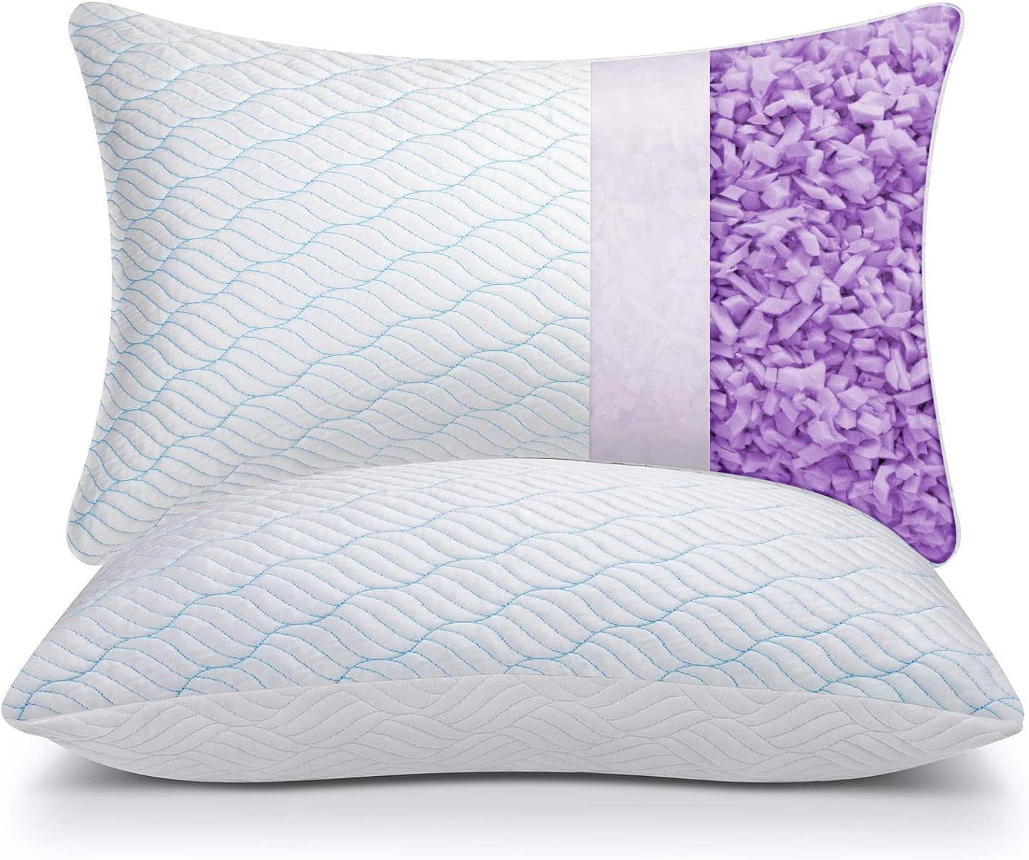 WISHSMILE Cooling Memory Foam Pillows - Adjustable Firmness for All Sleep Positions | Queen Size Set of 2 (20x30)