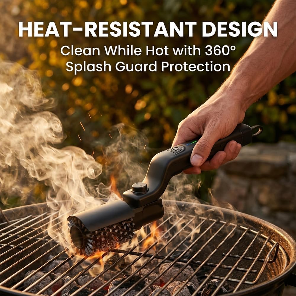 Skiennix Electric Grill Brush - Cordless BBQ Cleaner with 3 Speed Settings & Rechargeable Battery
