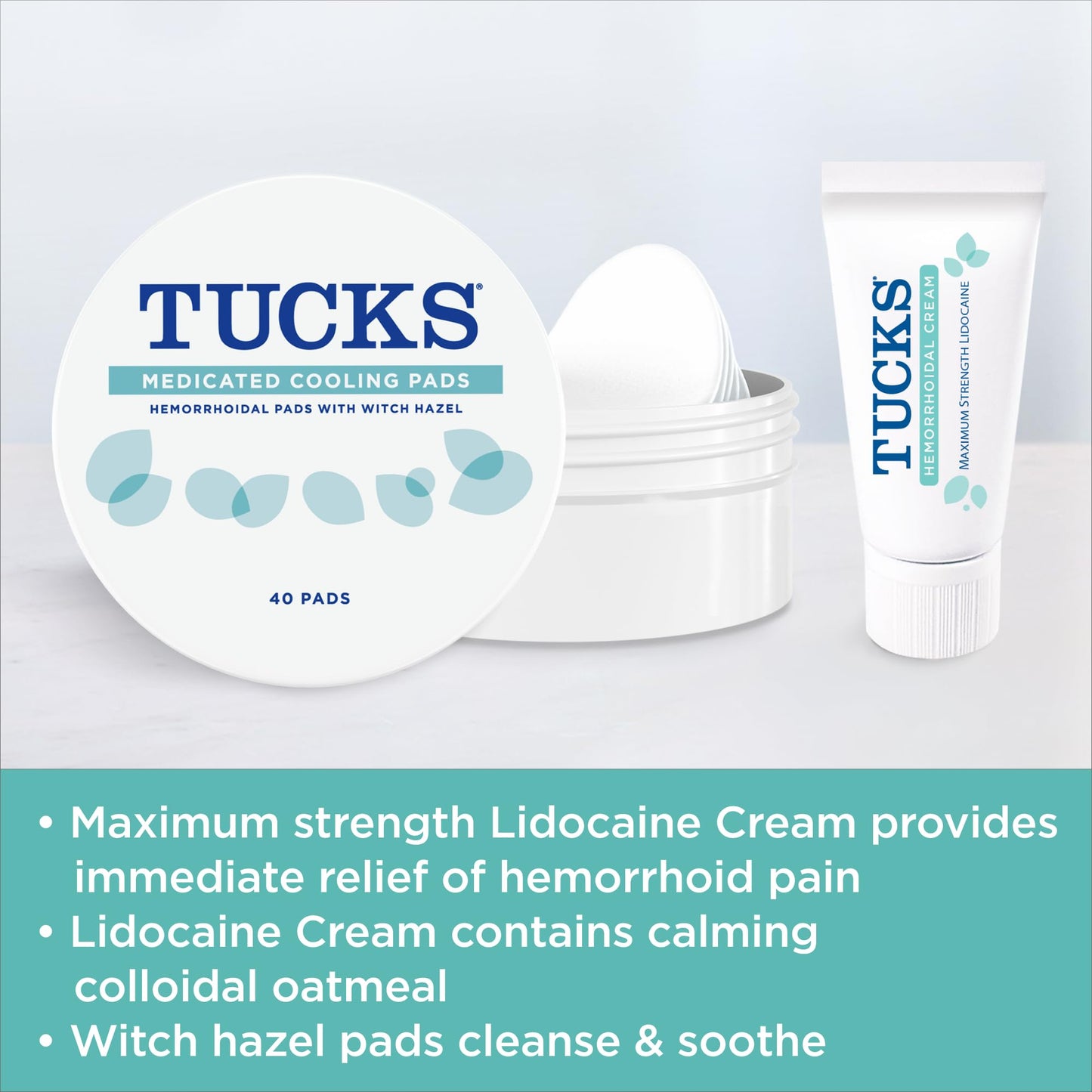 Tucks Multi-Care Relief Kit – 40 Count Witch Hazel Pads & 0.5 oz. Lidocaine Cream - Protects from Irritation, Hemorrhoid Treatment Medicated Pads Used by Hospitals
