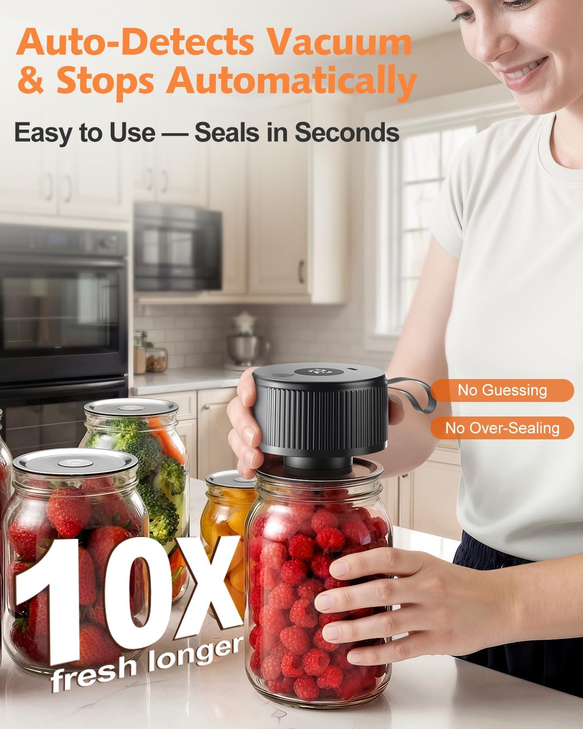 Skiennix Electric Mason Jar Vacuum Sealer - Upgraded Handheld Kit for Wide & Regular Mouth Jars | Portable Food Storage Solution