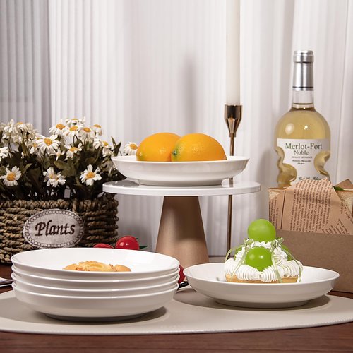 Anveena 8 Inch Porcelain Dinner Plates Set, White Salad Serving Plates, Set of 6 - Microwave, Oven, Dishwasher Safe, Scratch-Resistant