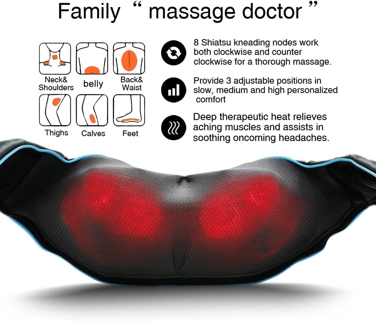 Mo Cuishle Shiatsu Neck & Back Massager with Heat - Electric 4D Deep Tissue Relief for Mom & Dad