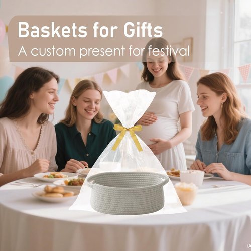 JMvicyroam Woven Basket - Small Rope Storage Bin with Handles for Organizing Shelves & Closets - Grey