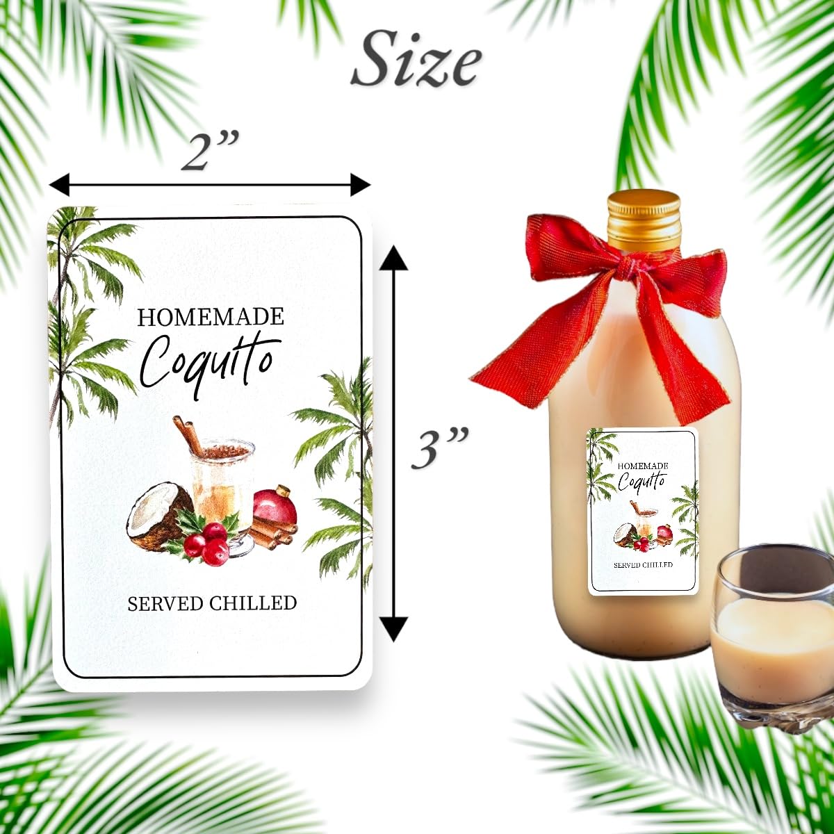 18pcs Coquito Labels for Bottles Christmas, Size 2" X 3" Coquito Xmas Puerto Rico Stickers, for 8oz, 16oz, 32oz Bottles