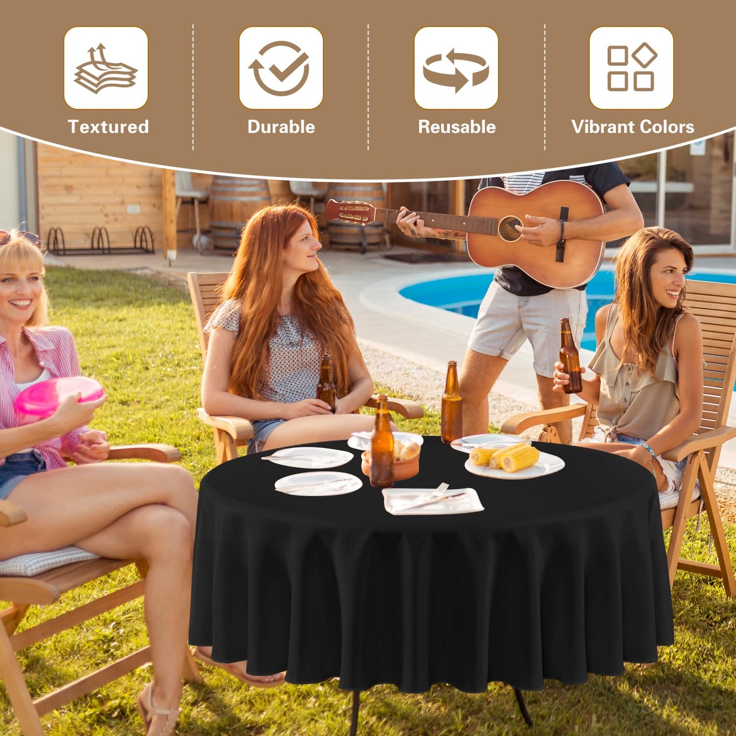 sancua Black Round Tablecloth 108 Inch Diameter, 6 Pack - Circle Polyester Fabric Table Cloth for Wedding Party Reception Banquet Birthday, Washable Formal Table Cover (Fit 42-96 Inch Tables)