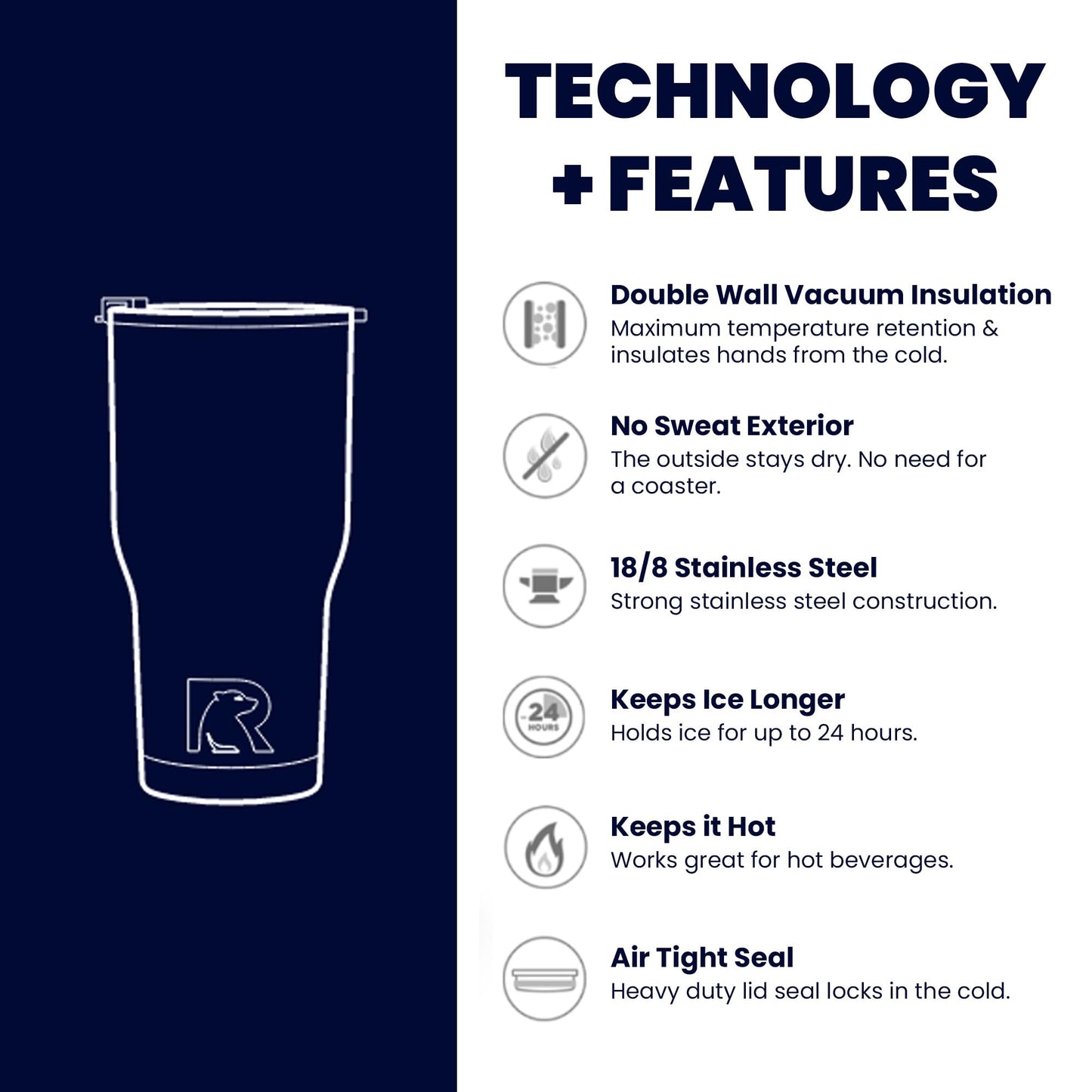 RTIC Insulated Tumbler Stainless Steel Coffee Travel Mug with Lid, Spill Proof, Hot Beverage and Cold, Portable Thermal Cup for Car, Camping