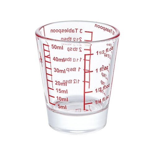 Ackers Mini Measure Heavy Glass, 32-Incremental Measurements Multi-Purpose Liquid and Dry Measuring Shot Glass, Red Single