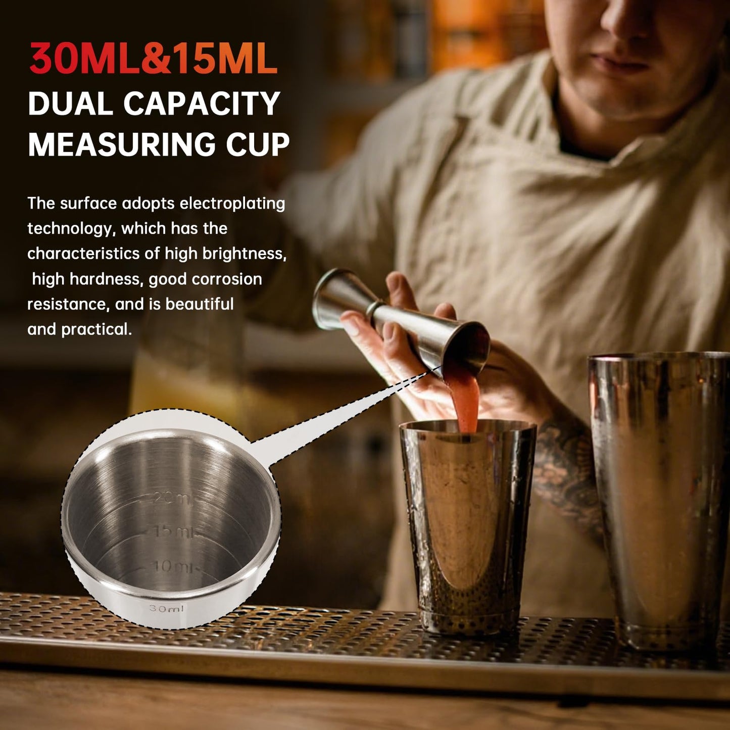 15-30ml Jigger for Bartending,Japanese Professional Cocktail Jigger Premium 304 Stainless Steel Jigger Premium & Heavy-Duty 0.5OZ- 1 OZ with Dimensions Inside Bartending Measuring