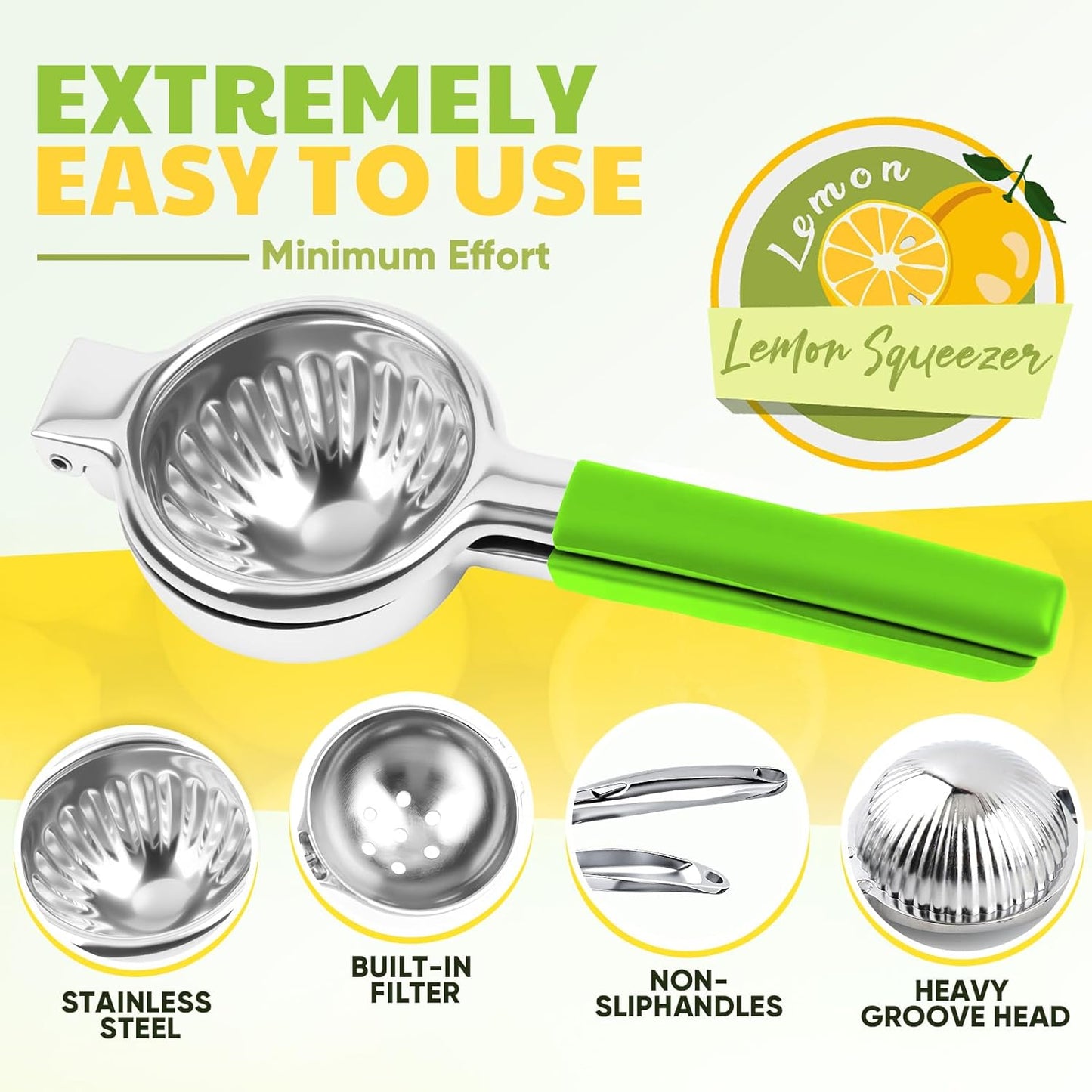 Skiennix Extra Large Lemon Squeezer - Heavy Duty Stainless Steel Citrus Juicer | Easy to Clean Hand Press