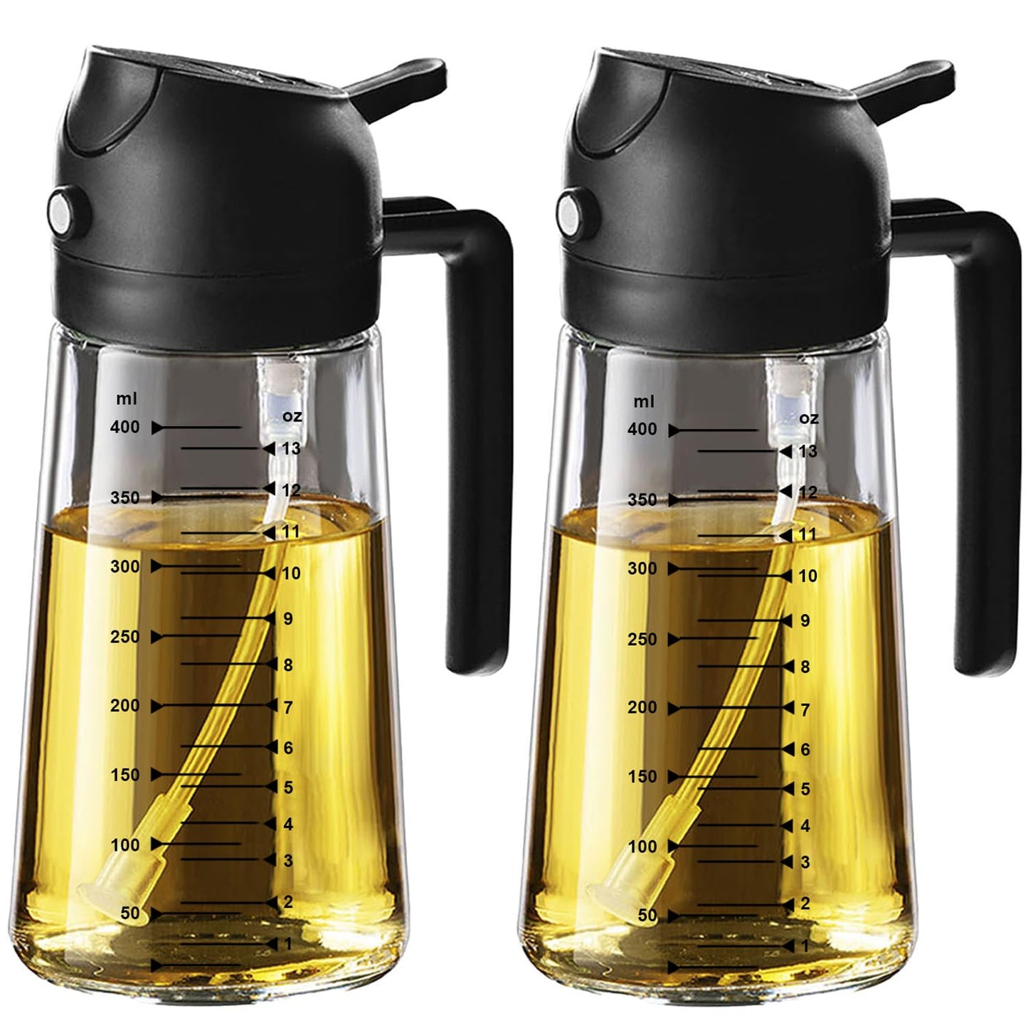 TrendPlain 16oz/470ml Glass Olive Oil Sprayer for Cooking – 2 in 1 Olive Oil Dispenser Bottle for Kitchen Gadgets and Air Fryer Accessories, Salad, BBQ