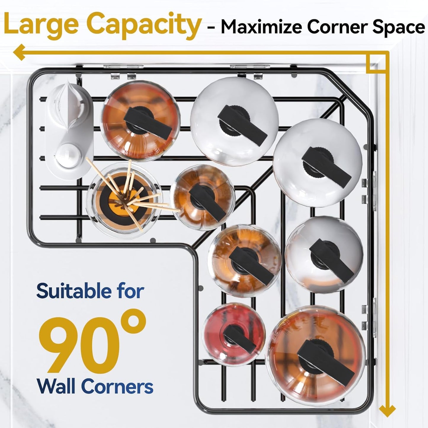 YASONIC Shower Caddy Corner - 3-Pack Rustproof Stainless Steel Shelves with Soap Holder | No-Drill Organizer for Dorms & Rentals, Black