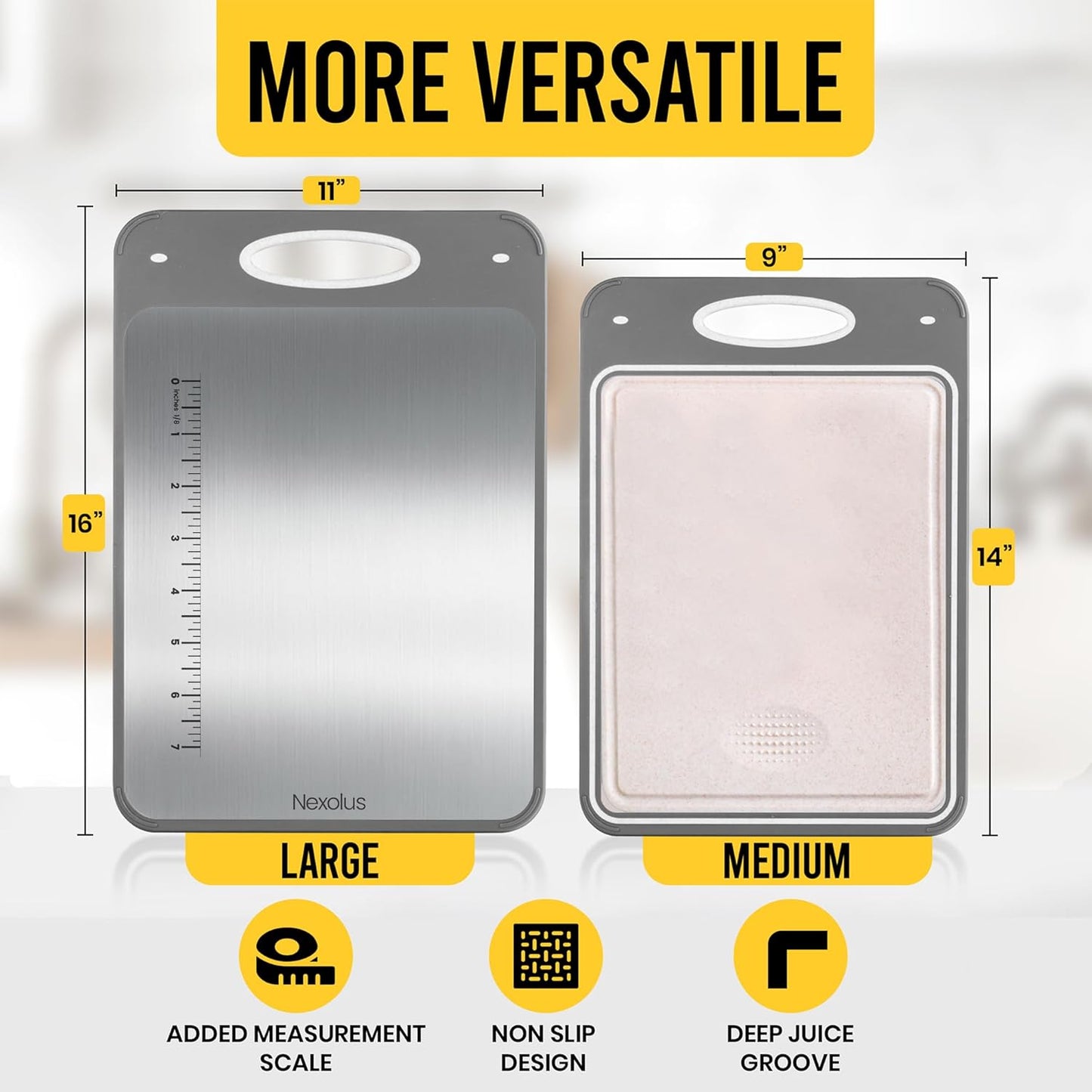 Titanium Cutting Board Set by [Brand Name] - 2 Pack Large Double-Sided Boards | 16x11" & 14x9" with Juice Groove & Measurement Scale