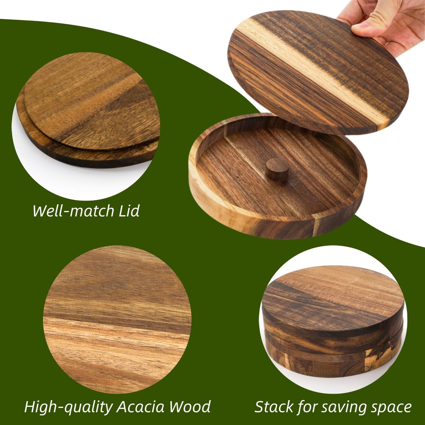Nagpew 3 Pieces Margarita Salt Rimmer Set, Acacia Wood Glass Rimmers with Lids, Stackable Bar Rimmer Tray Spice Sugar Container for Cocktail, Home Bar, Bartenders, Glass up to 5.5''D