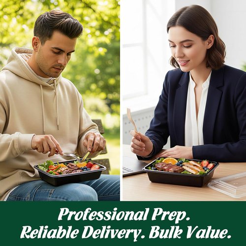 Glotoch Meal Prep Containers - 32oz 50-Pack | Reusable Plastic Bento Boxes for Portion Control, Microwave Safe