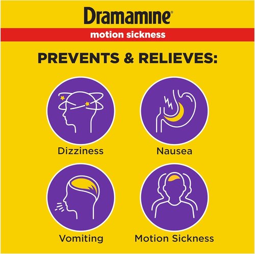 Dramamine Motion Sickness Relief - Less Drowsy Travel Vial, 8 Count, Multicolor Options