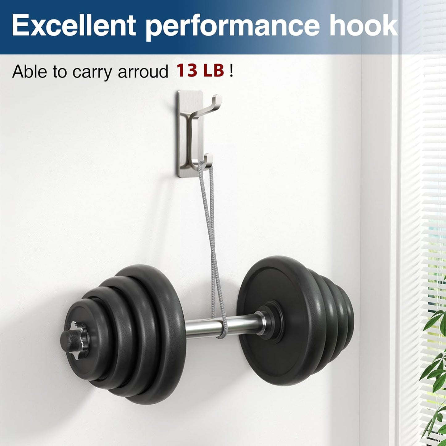 Pickpiff Wall Hooks - 13LB Strong Adhesive Coat and Towel Hanger in Brushed Nickel Finish